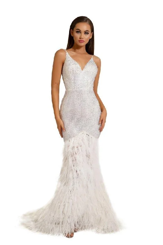 One - shoulder wedding guest dresses with beaded detailsPortia And Scarlett 6826 Prom Long Formal Dress