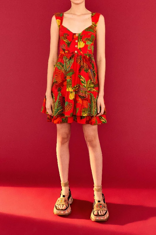 Mini dresses with patchwork designs for a unique styleRed Forest Birds Mini Dress