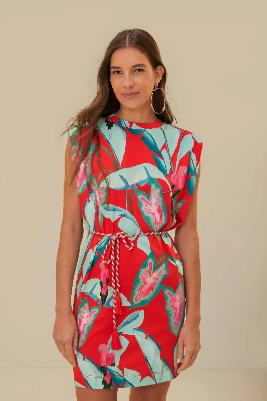 Mini dresses with button - down frontsRed Summer Foliage Organic Cotton Mini T-Shirt Dress Mini dresses with button - down frontsRed Summer Foliage Organic Cotton Mini T-Shirt Dress