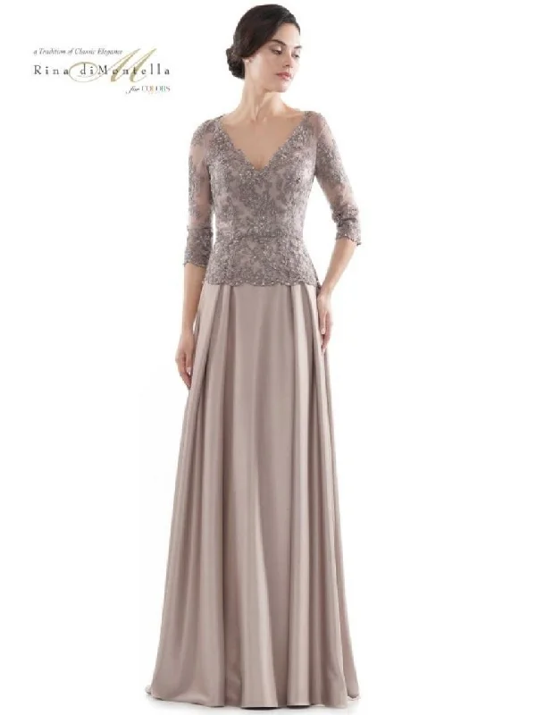 Sleeveless wedding guest dresses with ruffled hemsRina di Montella Long Formal Long Sleeve Dress 2720