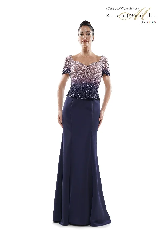 Ruffled - sleeve wedding guest dresses in light blue for a spring weddingRina di Montella Formal Long Evening Dress 2700