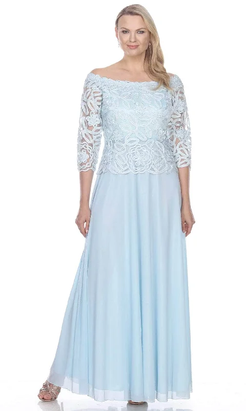 Tea - length wedding guest dresses with polka dot patternsSoulmates 1614 - Lace 3/4 Sleeve Evening Gown