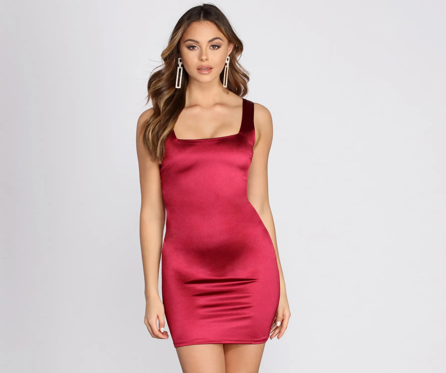 Mini dresses with fringe for a bohemian styleSquare Neck Satin Mini Dress