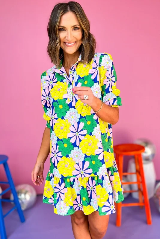 Printed mini dresses for a casual day outSSYS The Phoebe Smocked Long Sleeve Dress In Bold Floral