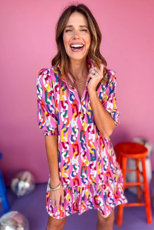 Mini dresses with button - down frontsSSYS The Phoebe Smocked Long Sleeve Dress In Magenta Chain