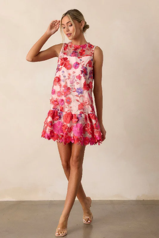 Mini dresses with puff sleeves for a vintage lookTake A Moment Light Pink Floral Embroidered Mini Dress