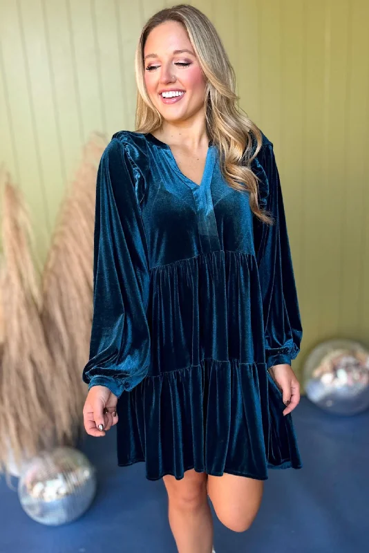 Printed mini dresses for a casual day outTeal Blue Velvet Tiered Ruffled Shoulder Long Sleeve Dress *FINAL SALE* Printed mini dresses for a casual day outTeal Blue Velvet Tiered Ruffled Shoulder Long Sleeve Dress *FINAL SALE*