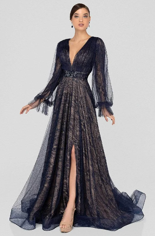 Polka - dot - printed wedding guest dresses with short sleevesTerani Couture - 1913M9414 Lace V-neck A-line Dress