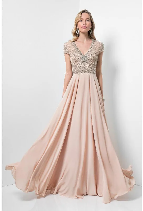 Wedding guest dresses with pom - pom trims for a playful lookTerani Couture 1712M3429 Long Formal Chiffon Dress