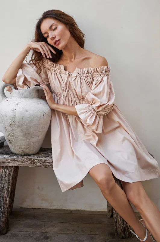 Mini dresses with asymmetric hems for a fashion - forward lookVacay Off Shoulder Cotton Mini Dress Mini dresses with asymmetric hems for a fashion - forward lookVacay Off Shoulder Cotton Mini Dress