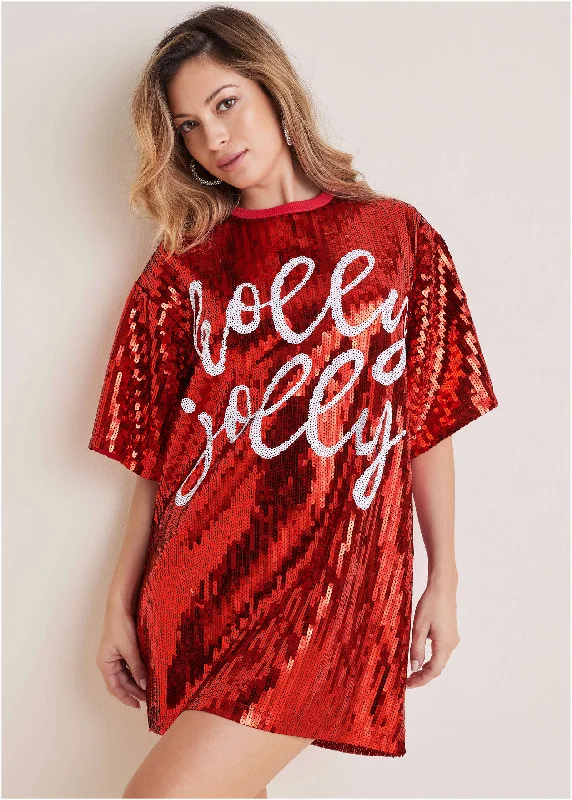 Velvet mini dresses for autumn weddingsSequin T-Shirt Dress - Red & White