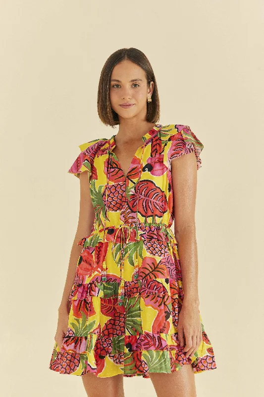 Mini dresses with gathered skirts for a voluminous effectYellow Fruit Dream Ruffle Mini Dress Mini dresses with gathered skirts for a voluminous effectYellow Fruit Dream Ruffle Mini Dress
