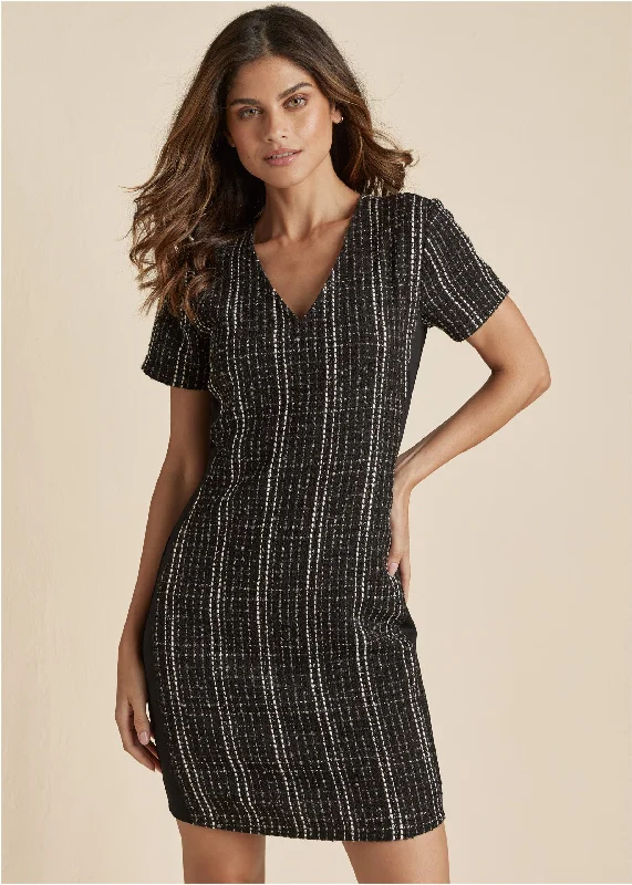 Mini dresses with empire waists for a flattering fitTweed Mini Dress - Black Multi