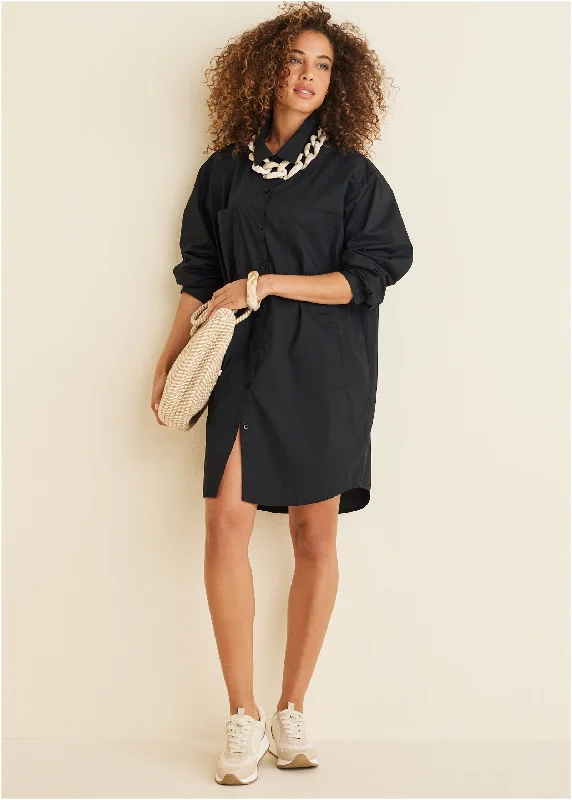 Sheer mini dresses with lace insertsShirt Dress - Black