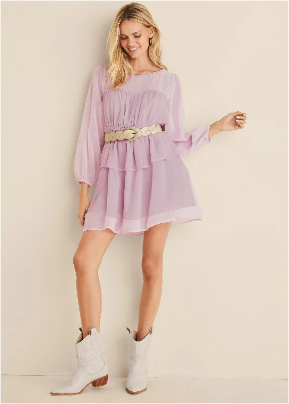 Mini dresses with empire waists for a flattering fitSheer Beauty Mini Dress - Lilac