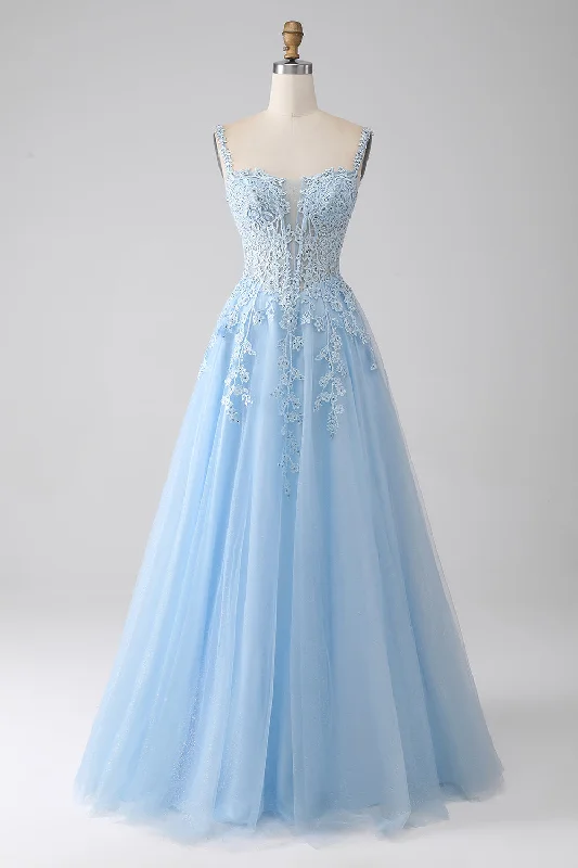 Cocktail dresses with a cut - out detail and a body - con fitA-Line Light Blue Corset Prom Dress with Appliques