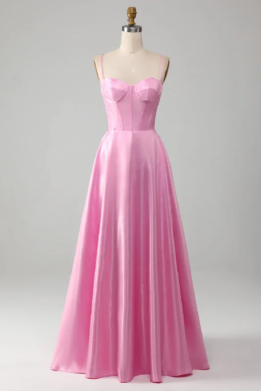 Cocktail dresses with a cut - out detail and a body - con fitA-Line Spaghetti Straps Pink Corset Prom Dress