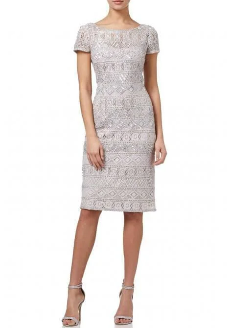 Mini cocktail dresses with a ruffled hem and a solid colorAdrianna Papell AP1E202476 Silver Beaded Short Cocktail Dress