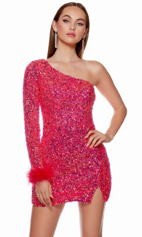 Animal - print cocktail dresses with a V - neck for a fierce lookAlyce Paris 4752 - Sequined One Shoulder Cocktail Dress