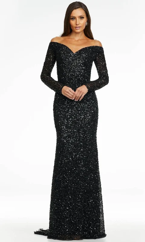 Prom dresses with side - slit skirts and beaded fringes for a glamorous appearanceAshley Lauren - 11176 Long Sleeve Sequin Gown
