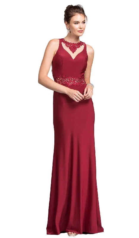 Long - sleeved formal dresses in velvet for a winter formal eventAspeed Design - Bedazzled Jewel Neck Sheath Prom Dress