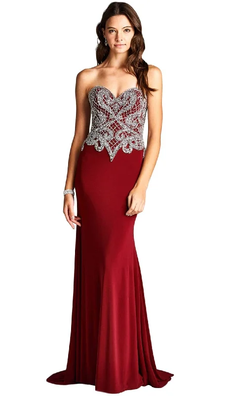 Formal dresses with geometric patterns and metallic accents for a modern formal affairAspeed Design - Bedazzled Strapless Sheath Evening Dress
