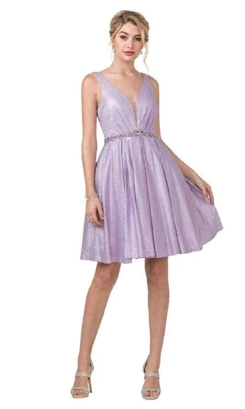 Cocktail dresses with a tiered skirt and a bow at the waistAspeed Design - S2337 Glitter V-Neck Cocktail Dress