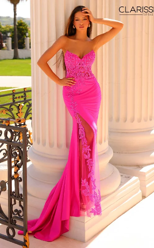 Prom dresses with keyhole backs and rhinestone - studded straps for a flirty lookClarisse 810770 Dress