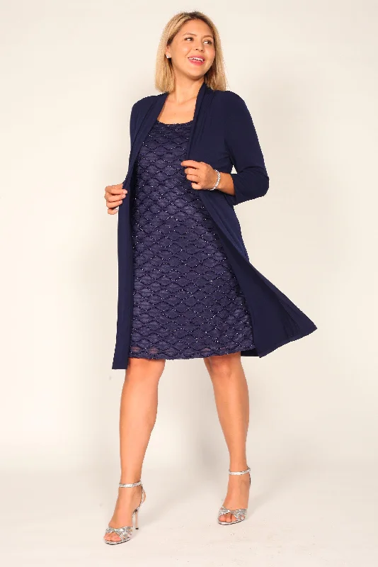 Geometric - printed cocktail dresses with a long - sleeve optionConnected Apparel Mother of the Bride Short Dress