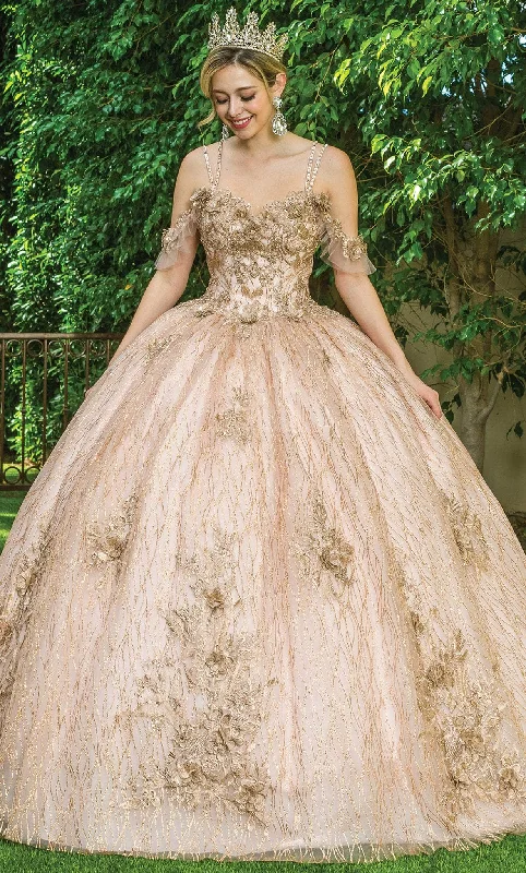 Prom dresses with pom - pom - decorated hems and cotton - blend fabrics for a playful and comfortable formal styleDancing Queen 1633 - Floral Lace Sweetheart Ballgown