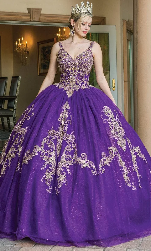 Formal dresses with geometric patterns and metallic accents for a modern formal affairDancing Queen 1635 - V-Neck Lace Appliqued Ballgown