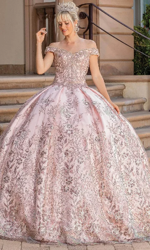Prom dresses with geometric - cutout sleeves and flowing chiffon fabrics for a modern and airy lookDancing Queen 1666 - Cap Sleeve Floral Beaded Ballgown