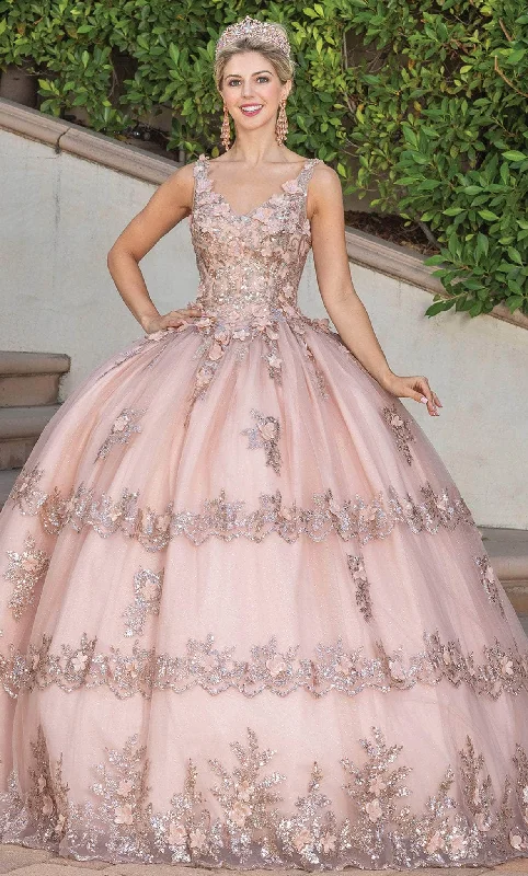 Sleeveless formal dresses with sequined straps and a - line skirts for a classic formal eventDancing Queen 1763 - V-Neck Floral Glitter Ballgown