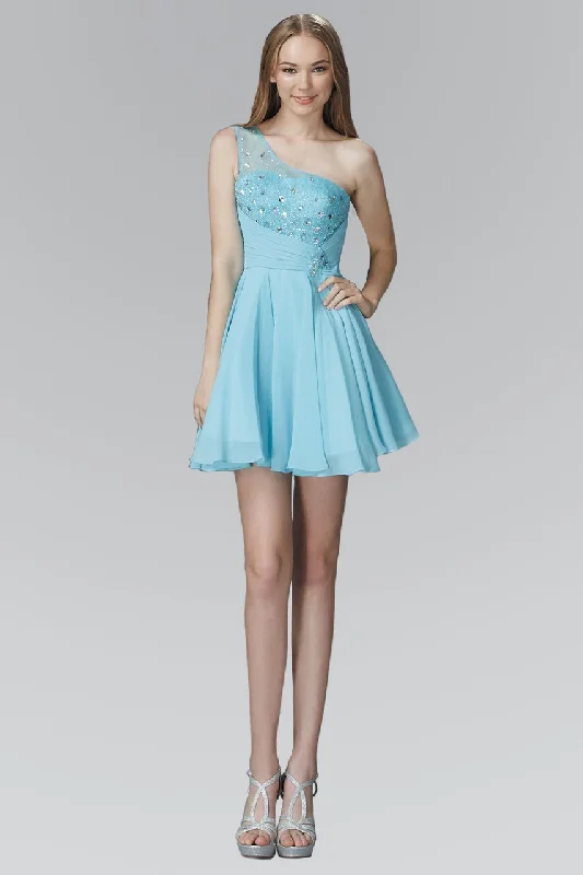 Cocktail dresses with a ruched bodice and spaghetti strapsElizabeth K - GS2020 Beaded Asymmetric Neck Chiffon Dress