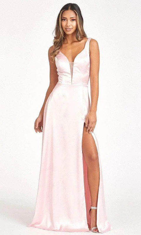 Formal dresses with ruched back panels and button - down fronts for a unique and flattering fitElizabeth K GL1992 - Plunging Bodice Satin Prom Dress