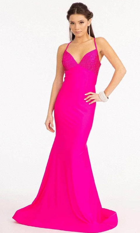 Formal dresses with tassel - adorned belts and tiered skirts for a stylish and festive formal eventElizabeth K GL3035 - Lace Up Back Mermaid Prom Dress