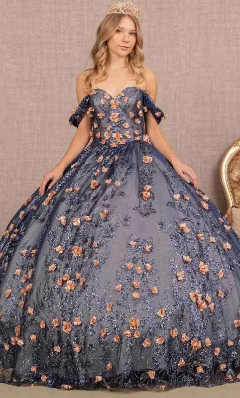 Formal dresses with tiered lace skirts and off - the - shoulder necklines for a feminine and elegant formal appearanceElizabeth K GL3106 - Floral Appliqued Quinceanera Ballgown