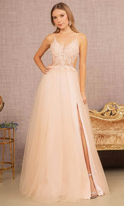 Prom dresses with lace - trimmed hems and off - the - shoulder necklines for a delicate lookElizabeth K GL3152 - Embroidered Bodice A-line Prom Dress