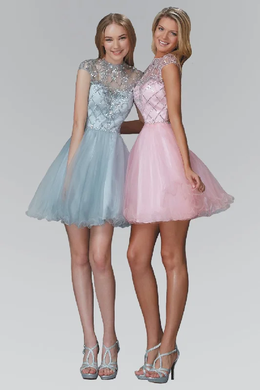 Cocktail dresses with a keyhole back and a midi - lengthElizabeth K - GS2044 Jeweled Illusion High Neck Tulle Dress