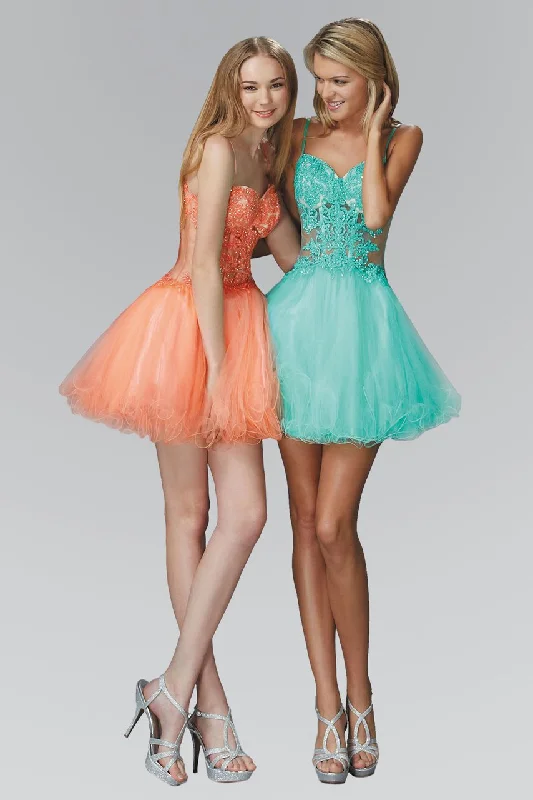 Cocktail dresses with a cut - out detail and a body - con fitElizabeth K - GS2030 Lace Embellished Sweetheart Tulle Dress