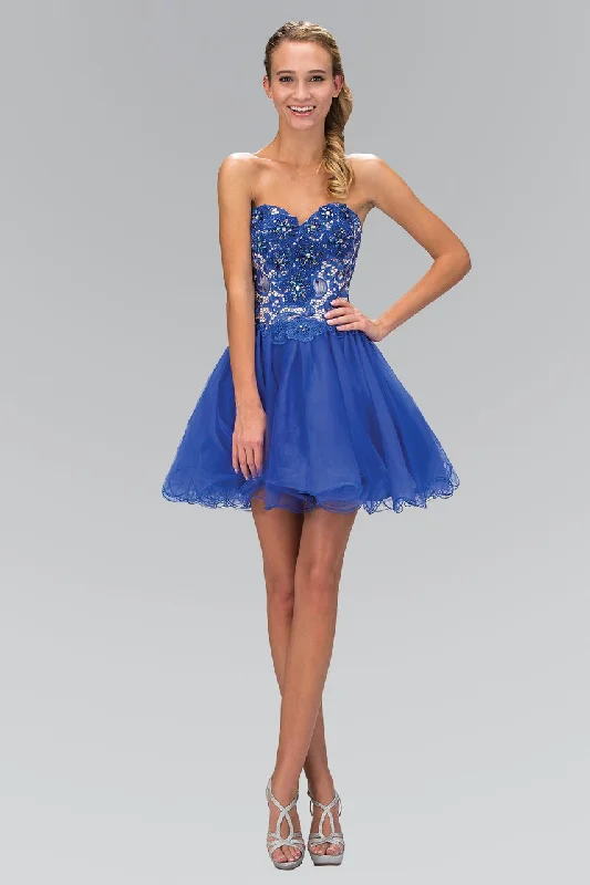 Animal - print cocktail dresses with a V - neck for a fierce lookElizabeth K - GS1110 Laced Sweetheart Neck Affordable Prom Dress
