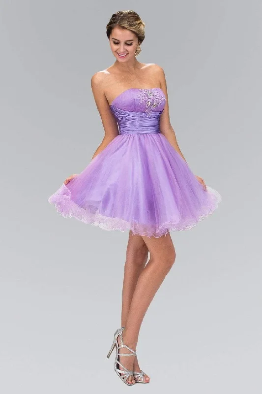 Cocktail dresses with a pom - pom trim and a short - sleeved styleElizabeth K - GS1350 Strapless Ruched Satin Empire Waist Dress