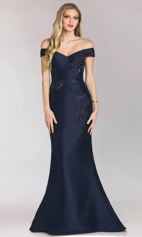 Formal dresses with ruched back panels and button - down fronts for a unique and flattering fitFeriani Couture 18214 - Off-Shoulder Metallic Trumpet Dress Formal dresses with ruched back panels and button - down fronts for a unique and flattering fitFeriani Couture 18214 - Off-Shoulder Metallic Trumpet Dress