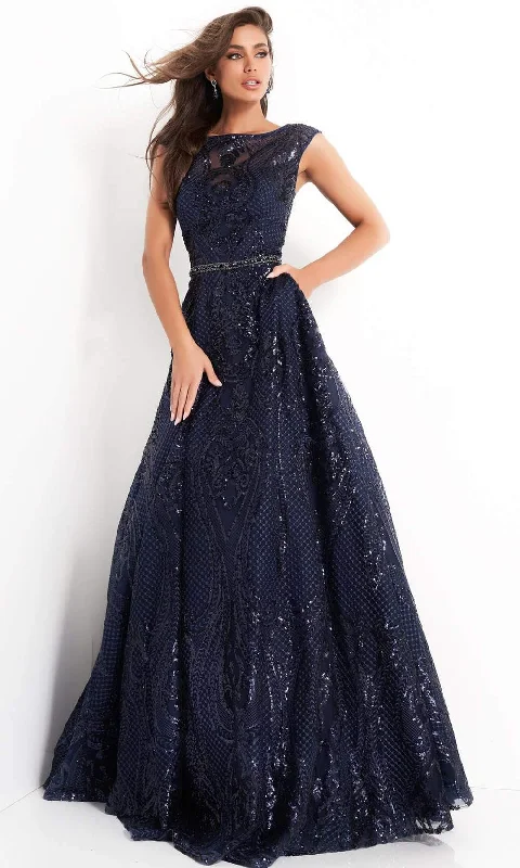 Prom dresses with geometric - cutout sleeves and flowing chiffon fabrics for a modern and airy lookJovani - 02514 Cap Sleeve Sequin Embroidered A-Line Gown