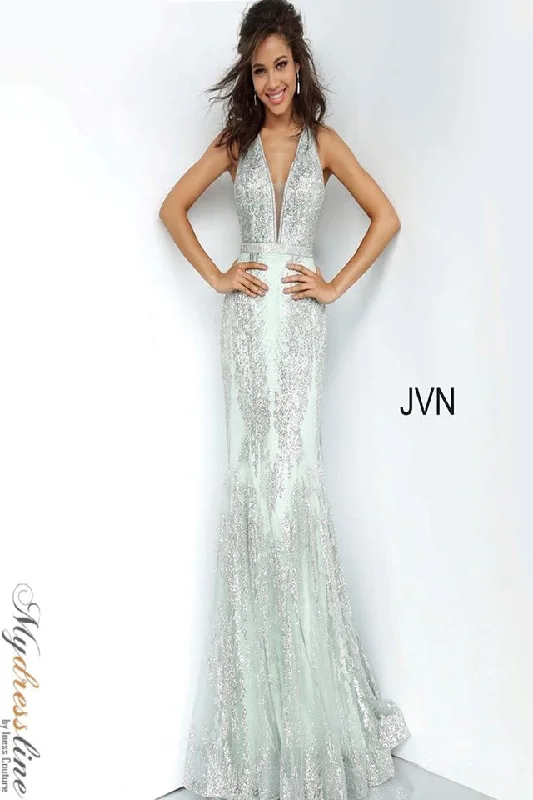Prom dresses with one - shoulder ruffled straps and geometric patterns for a contemporary and eye - catching formal eventJovani JVN3663