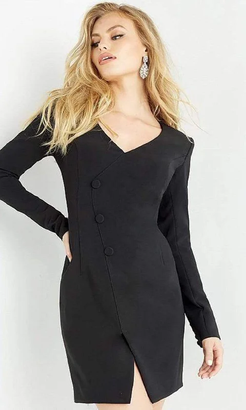 Cocktail dresses with off - the - shoulder designs and beaded accentsJovani - M03460 V Neck Short Suit Dress