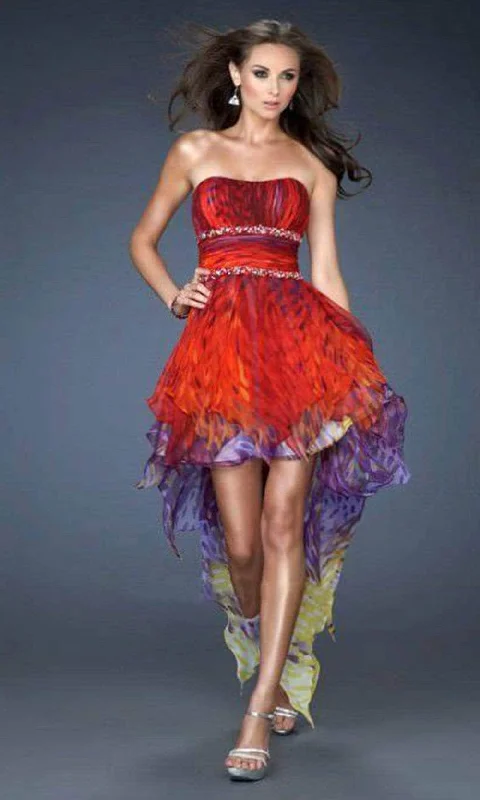 Cocktail dresses with cold - shoulder designs in a lightweight fabricLa Femme - 18051 Printed Strapless Cocktail Dress
