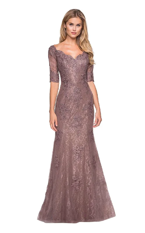 Prom dresses with lace - trimmed sleeves and empire - style waists for a flattering and vintage - inspired formal affairLa Femme 26943 Dress