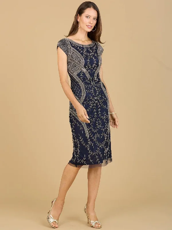 Long - cocktail dresses with a slit and a fitted bodiceLara Dresses 29174 Cap Sleeve Midi Cocktail Dress