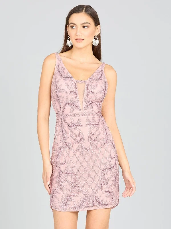 Ribbed - texture cocktail dresses with a cap - sleeve designLara Dresses 29176 Sleeveless Beaded Cocktail Dress